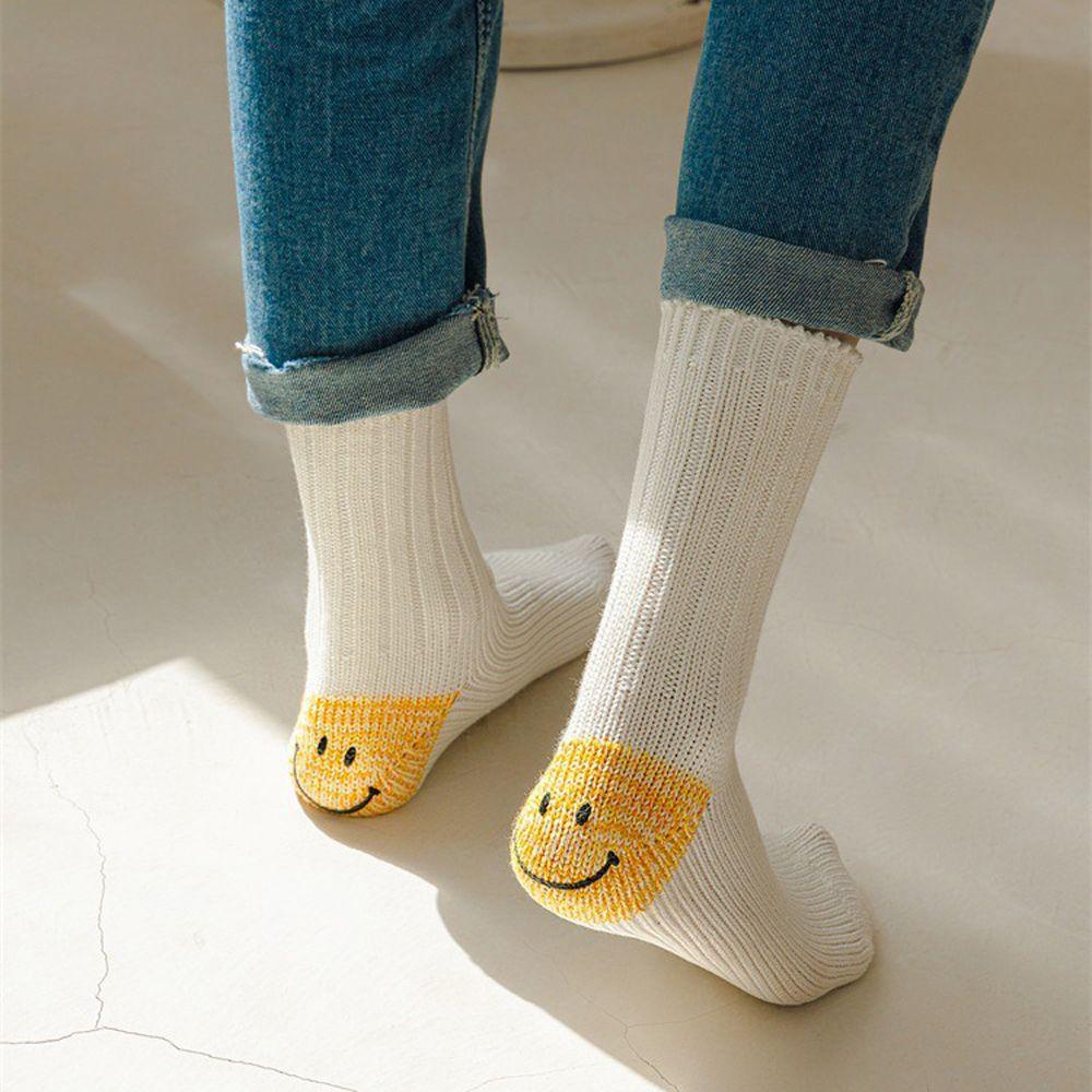 Tất Dệt Kim In Hình Mặt Cười Thoáng Khí Thời Trang Thu Đông VANES1