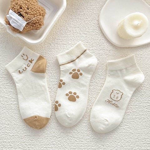 Tất vớ nữ cổ ngắn chất liệu vải cotton, set 5 đôi tất vớ họa tiết kute dễ phối đồ - Sope Shop