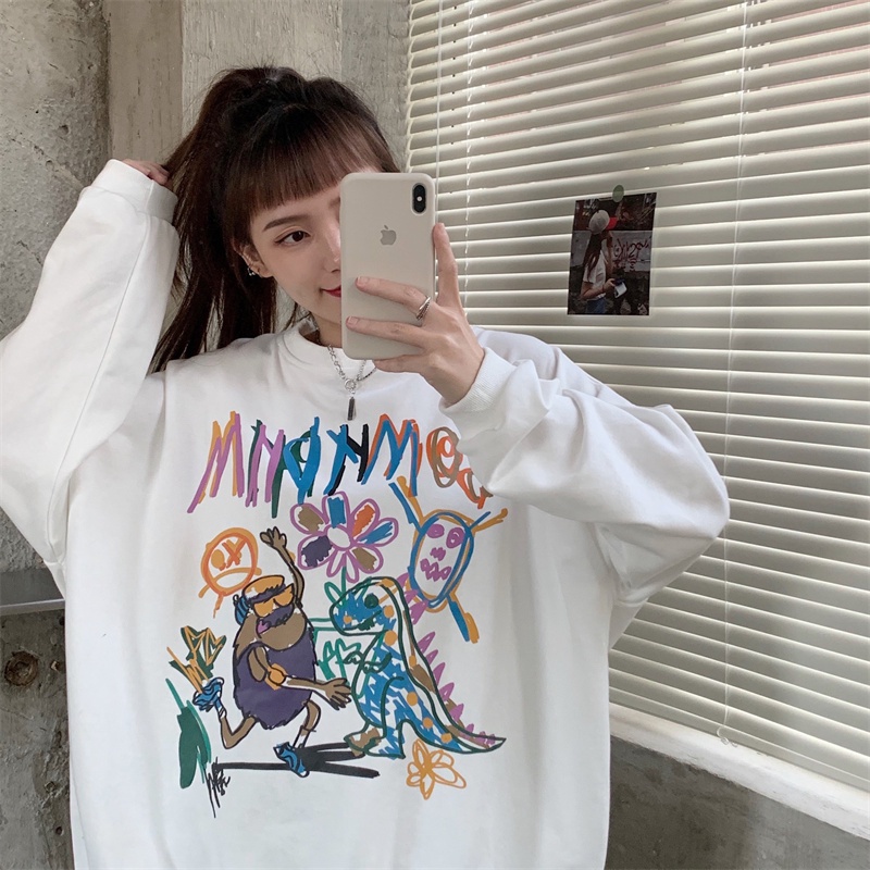 【ZHELIHANGFEI】Áo Thun Sweater Tay Dài In Họa Tiết Xinh Xắn