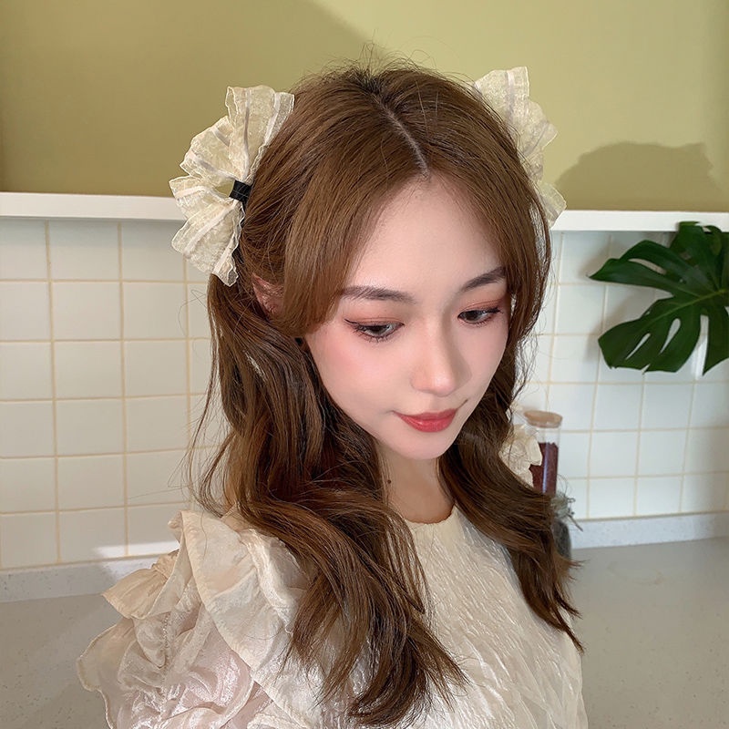 1 Cặp Kẹp Tóc Đuôi Ngựa Thắt Nơ Nhỏ Bằng Ren Đơn Giản Thanh Lịch Cổ Điển Dành Cho Bạn Nữ/Bé Gái