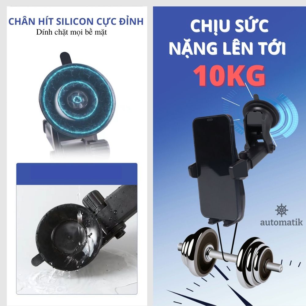 Giá Đỡ Điện Thoại Cho Ô Tô Gắn Taplo Chân Kẹp, Hút Chân Không Xoay 360 Độ Chắc Chắn - Automatik