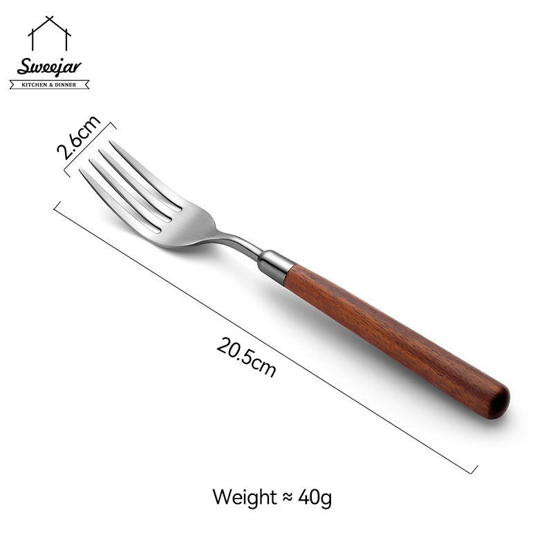 Sweejar 1 Muỗng Nĩa Bằng Thép Không Gỉ 304 Tay Cầm Gỗ Óc Chó