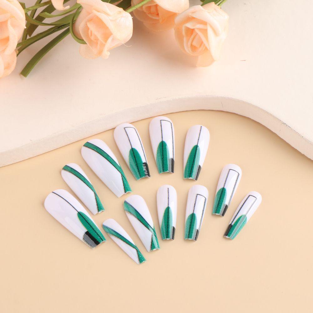 Bộ Móng Tay Giả Che Phủ Toàn Diện Màu Xanh Lá DIY