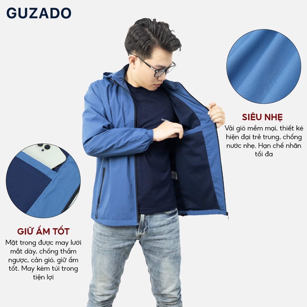 Bộ quần áo thể thao nam GUZADO Áo Gió 2 Lớp Kèm Quần Gió Dài BGDD01