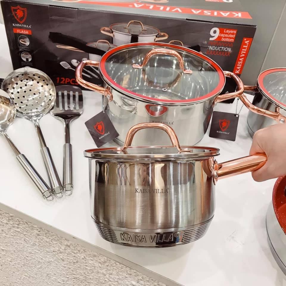 Bộ Nồi Kaisa Villa Rose Gold Tráng Men Đỏ 9 Đáy Cao Cấp -   Gia Dụng Gia Đình