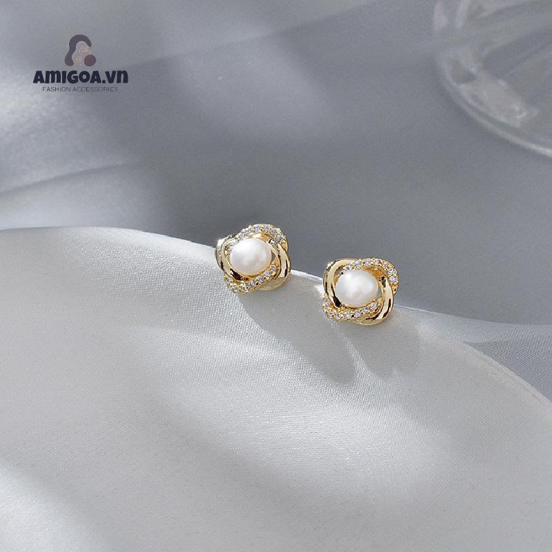 ✨✨Bông tai mạ bạc 925 đính ngọc trai phong cách Hàn Quốc thanh lịch cho nữ