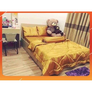 [Sale off] Chăn ga gối phi lụa_L7 (vàng đồng)