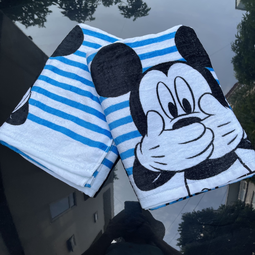 Khăn tắm cho bé MJ Organic, chuột MICKEY KẺ XANH, 70x140cm