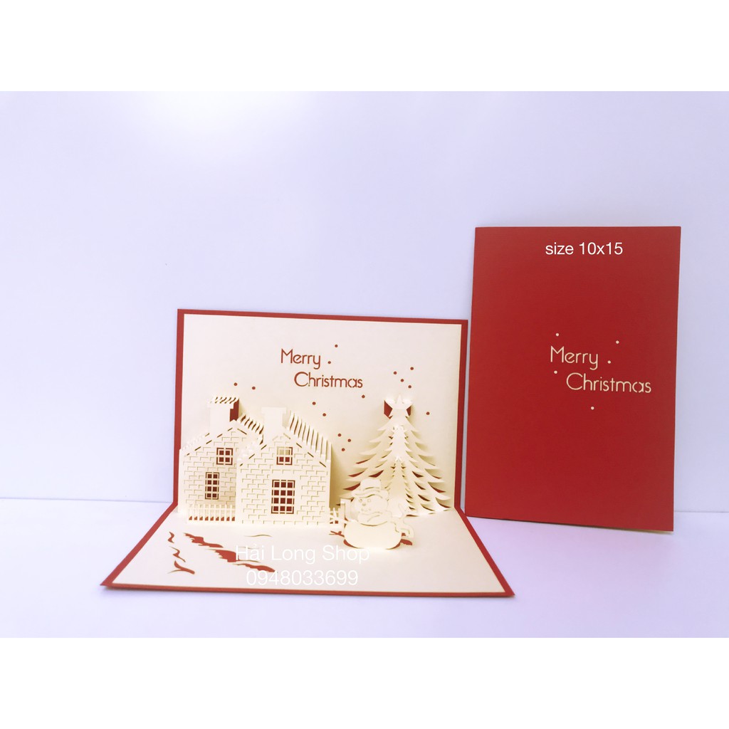Cây Thông 21 ( ngôi nhà trắng ) - Noel - Thiệp 3D ( mở 90 độ ) | BigBuy360 - bigbuy360.vn