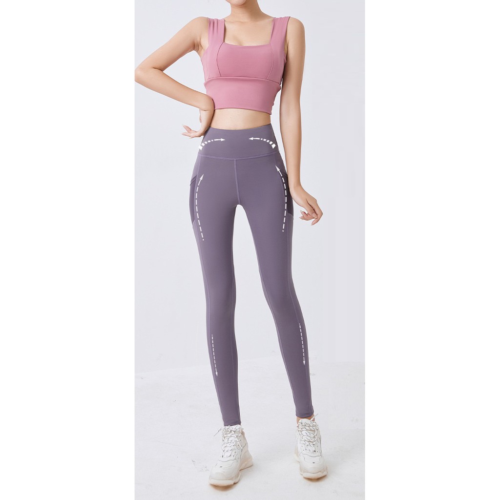 Quần tập gym nữ cạp cao có túi bên hông đùi. Quần Legging Thể thao nữ