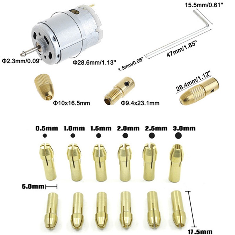 1 Động Cơ Bước Dc 12v 500ma Mirco Với 6 Mũi Khoan 0.5-3.2mm