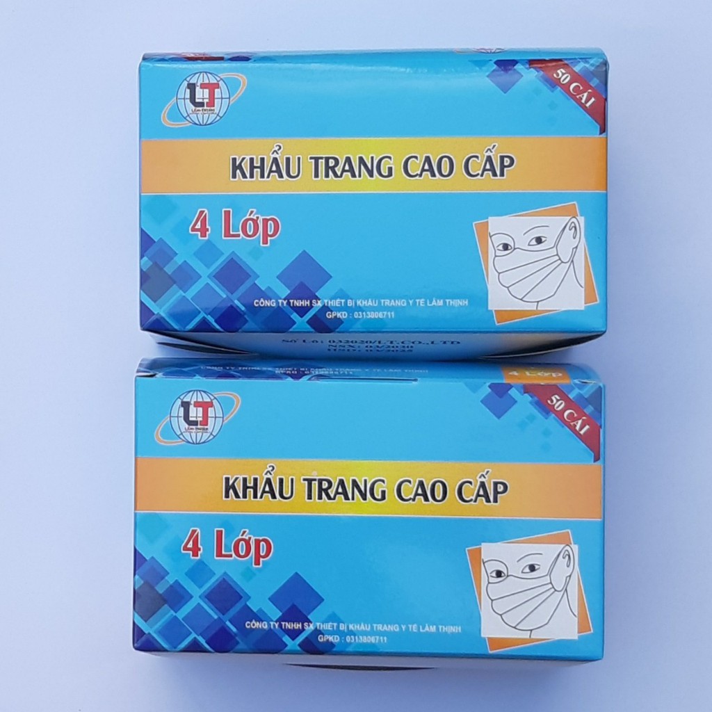 [100 cái ] 2 Hộp Khẩu trang y tế 4 lớp kháng khuẩn, chống thấm nước ngăn ngừa bụi - Màu xanh