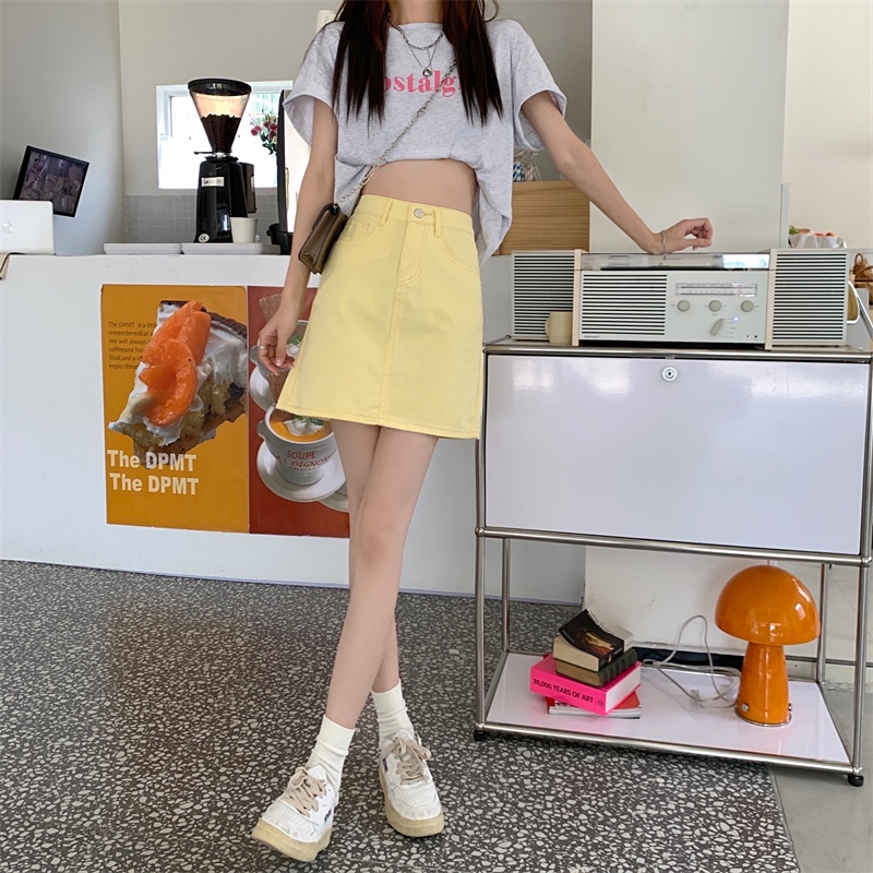 Chân váy jean SUXI dáng chữ A lưng cao đơn giản dễ phối đồ cho nữ