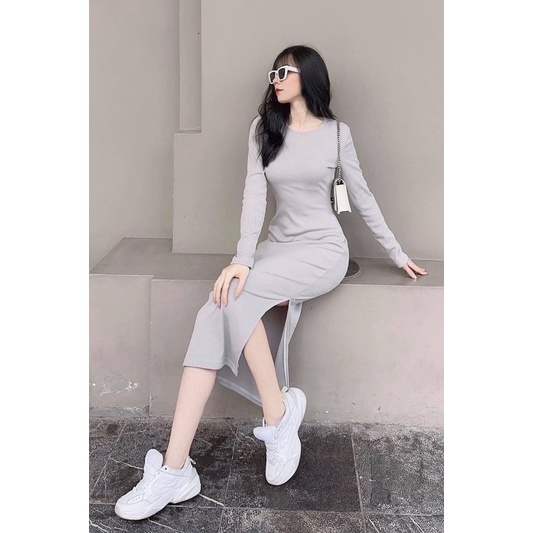 Đầm Body Tay Dài Xẻ Tà Tôn Dáng D8