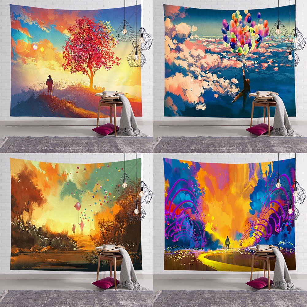 Thảm Treo Tường Họa Tiết Cây Xanh / Bong Bóng Màu Sắc Tươi Sáng Trang Trí Phông Nền