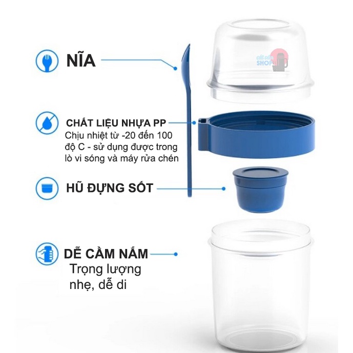 Hộp Nhựa Lock&Lock 2 tầng TO-GO thích hợp làm hộp cơm, hộp ngũ cốc mang theo 870ML LLS222