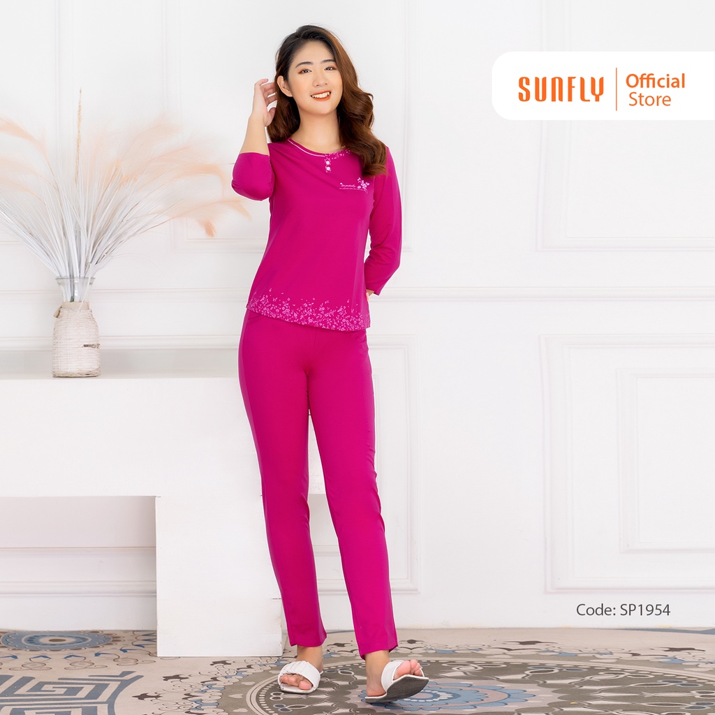 Bộ đồ mặc nhà nữ cotton SUNFLY áo tay lỡ, quần dài SP1954