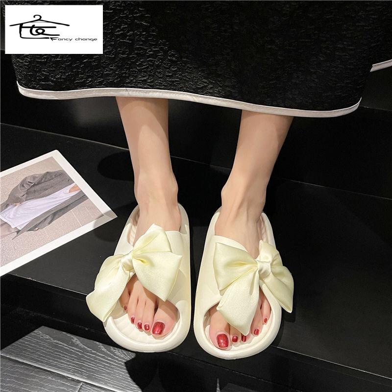 Dép Quai Ngang Đính Nơ Đế Dày Thời Trang Mùa Hè Cho Nữ