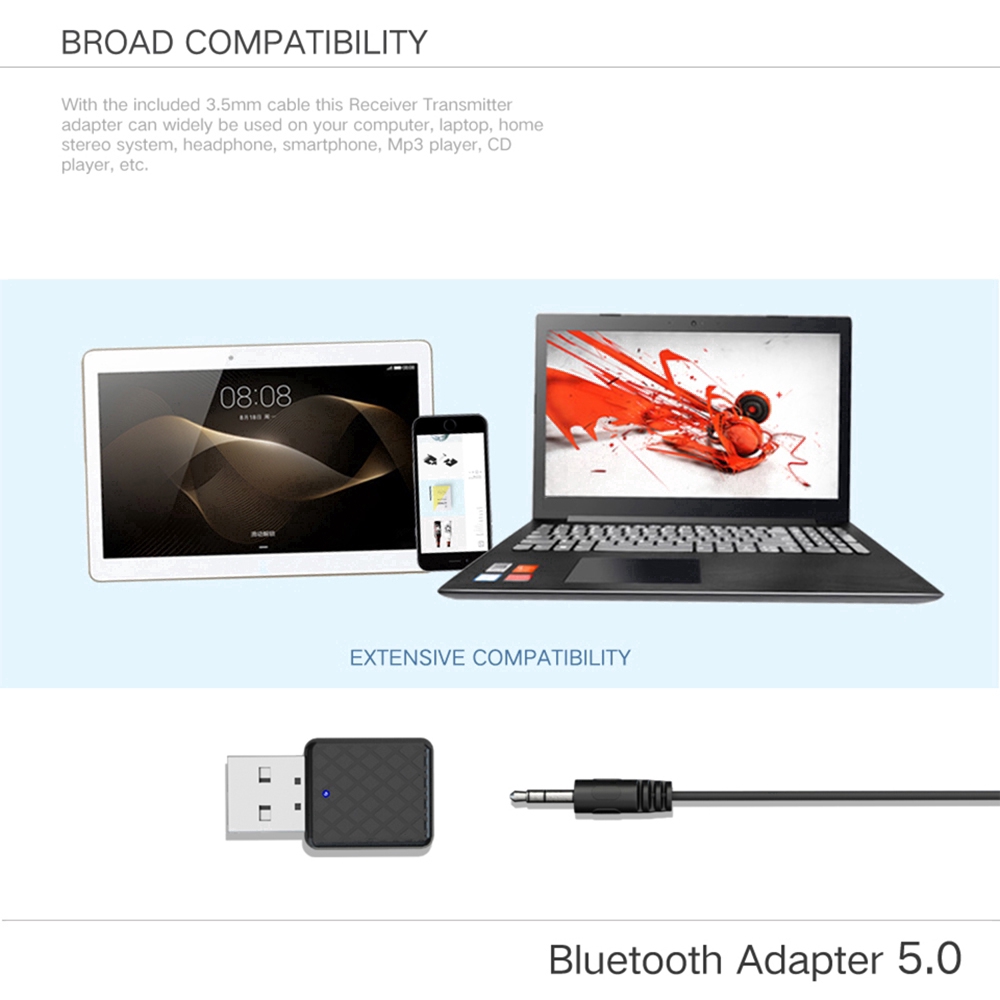 Đầu điều hợp âm thanh thu tín hiệu bluetooth 5.0 cắm AUX 3.5mm và USB