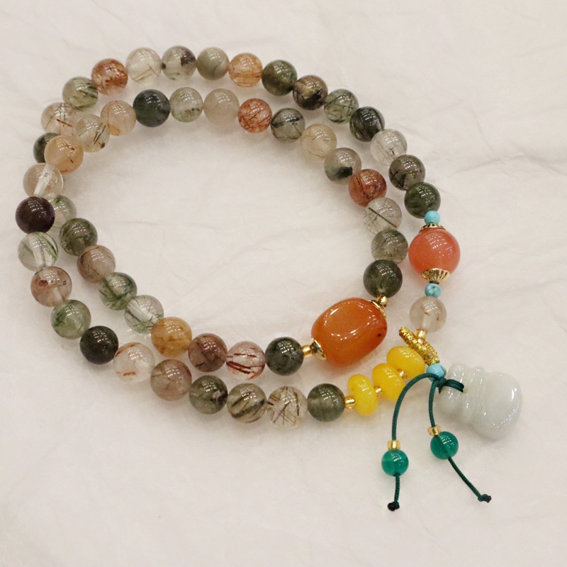 [Hàng Mới] Vòng Đeo Tay Hạt Pha Lê Xanh Lá Nhiều Màu Có Túi Đựng Tiền Xu