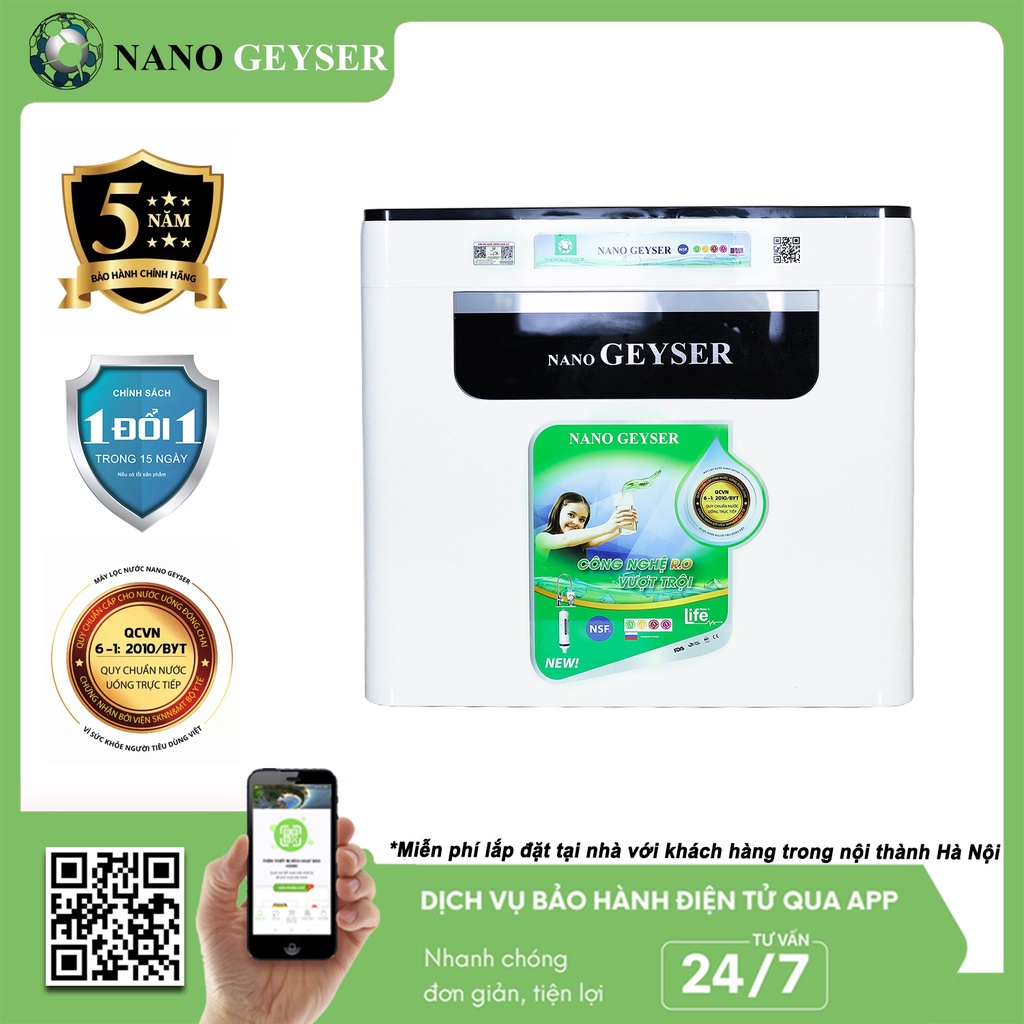 Máy lọc nước Nano Geyser ECO H8 - Hàng chính hãng bảo hành 5 năm, Thiết kế nhỏ gọn, Không điện, không nước thải