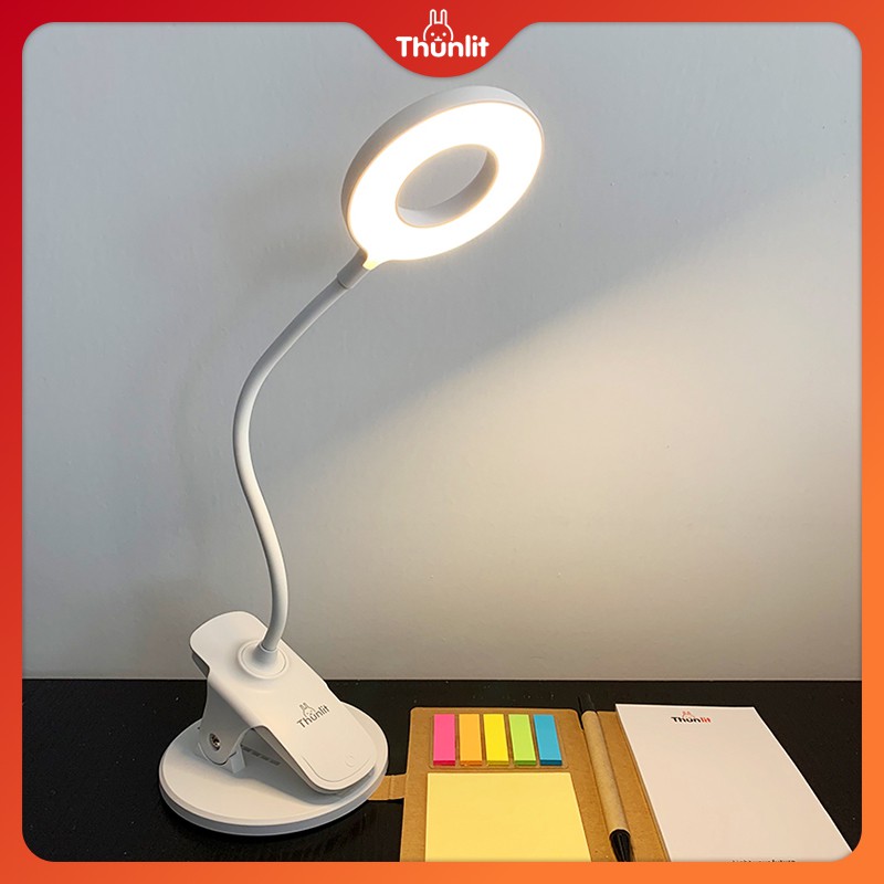 Đèn kẹp LED Thunlit dạng vòng tròn USB 1250mAh có thể sạc lại làm mờ vô cấp với 3 màu nhiệt độ kèm kẹp