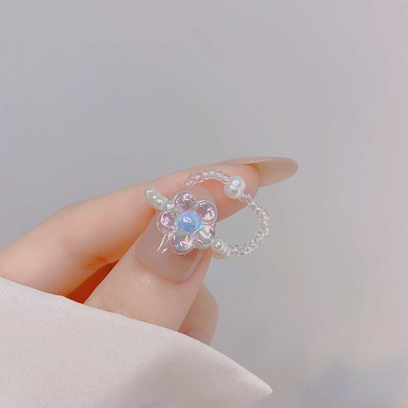 Nhẫn acrylic trắng đính hạt cườm ngọc trai hình hoa thanh lịch phong cách Hàn Quốc dành cho nữ