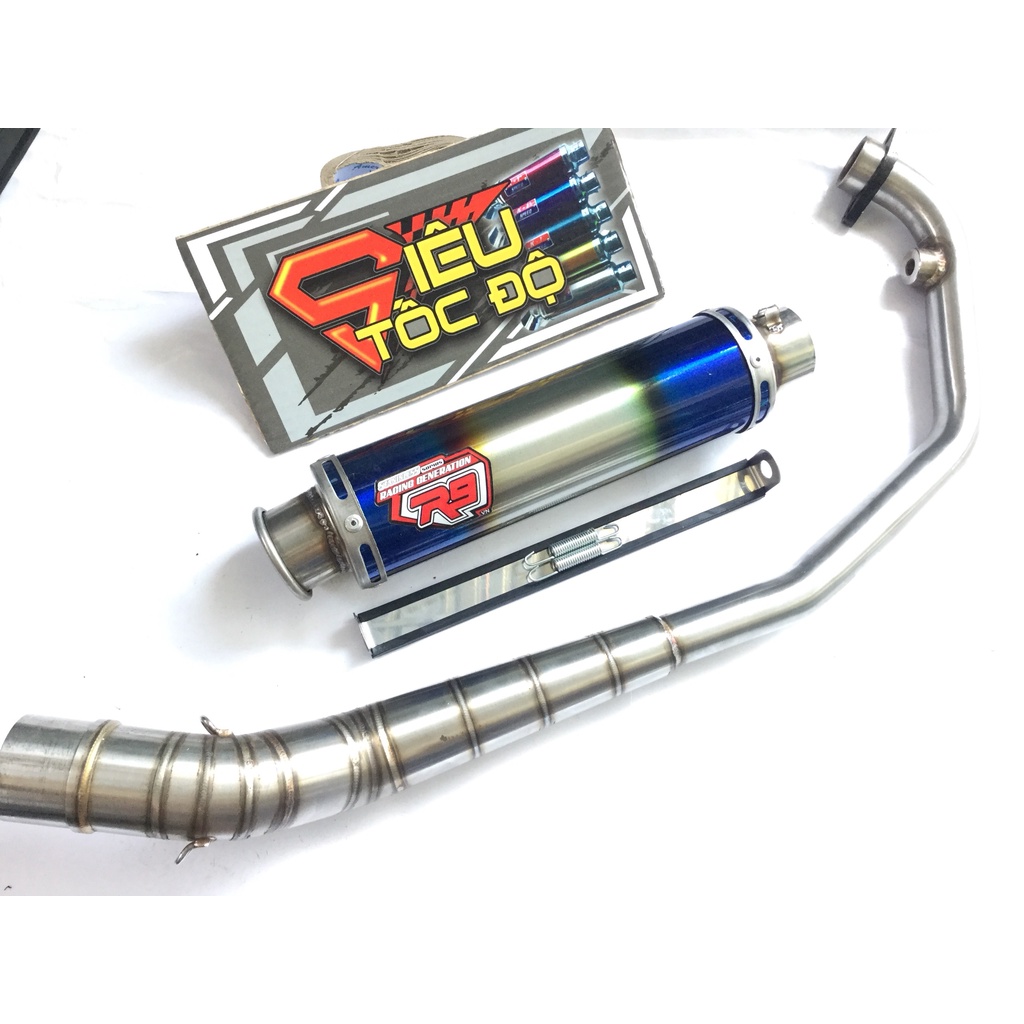 Bộ pô r9 full cổ inox 2 khúc 304 exciter, winer, sonic, raider fi, satria, gsx,...
