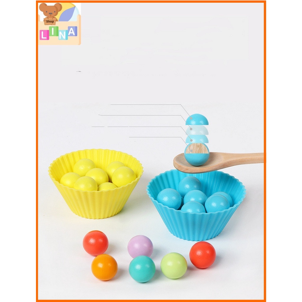 Đồ Chơi Gắp Bi Gỗ Montessori, Bộ Gắp Hạt Kèm Bát Kích Thích Sáng Tạo Cho Bé
