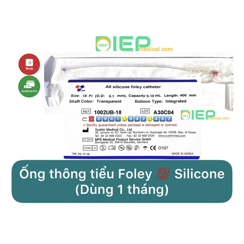 FOLEY SILICONE YUSHIN - Ống thông tiểu bằng  Silicone sử dụng 1 tháng (Chính hãng Yushin - Hàn Quốc)