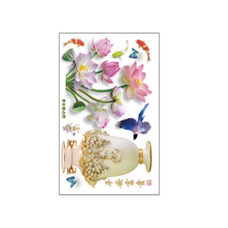 Decal Dán Tường 3D Tranh Decor Trang Trí Nhà Bình Hoa Sang Trọng Khổ Lớn