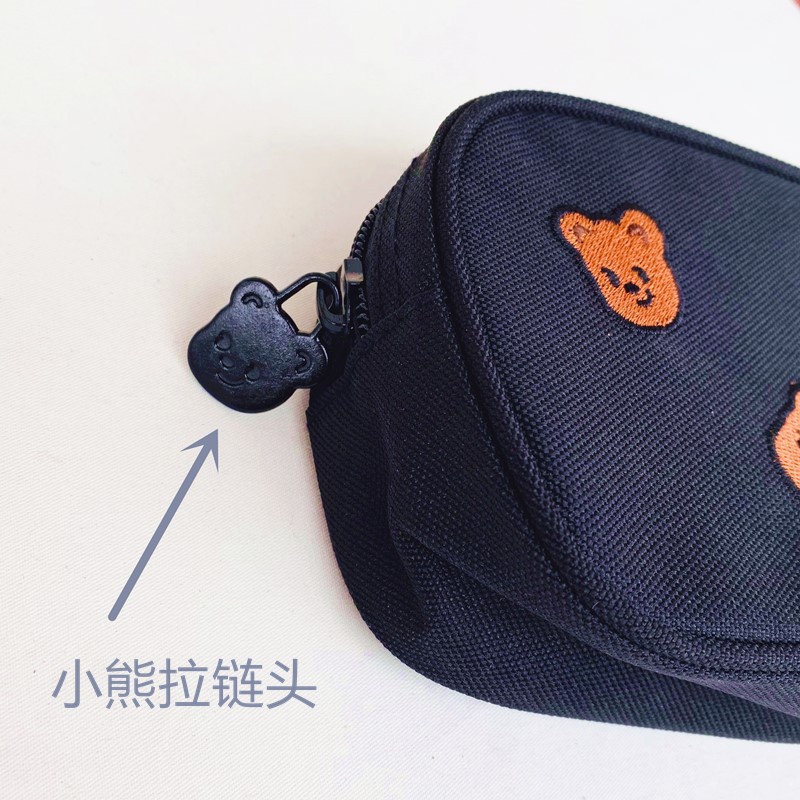 Hộp bút vải thêu gấu nâu cute HB026, Túi đựng bút học sinh khoá kéo hình gấu dễ thương TIHI