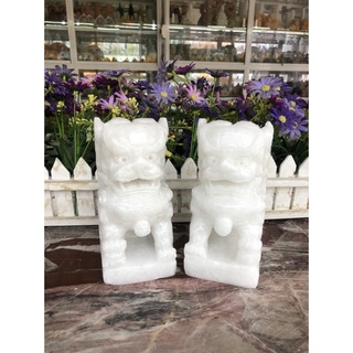 Cặp tượng Kỳ Lân phong thủy đá trắng - Cao 15 cm