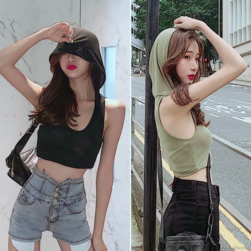 [Baywellfashion]Áo nữ không tay có nón phong cách Hàn Quốc thời trang