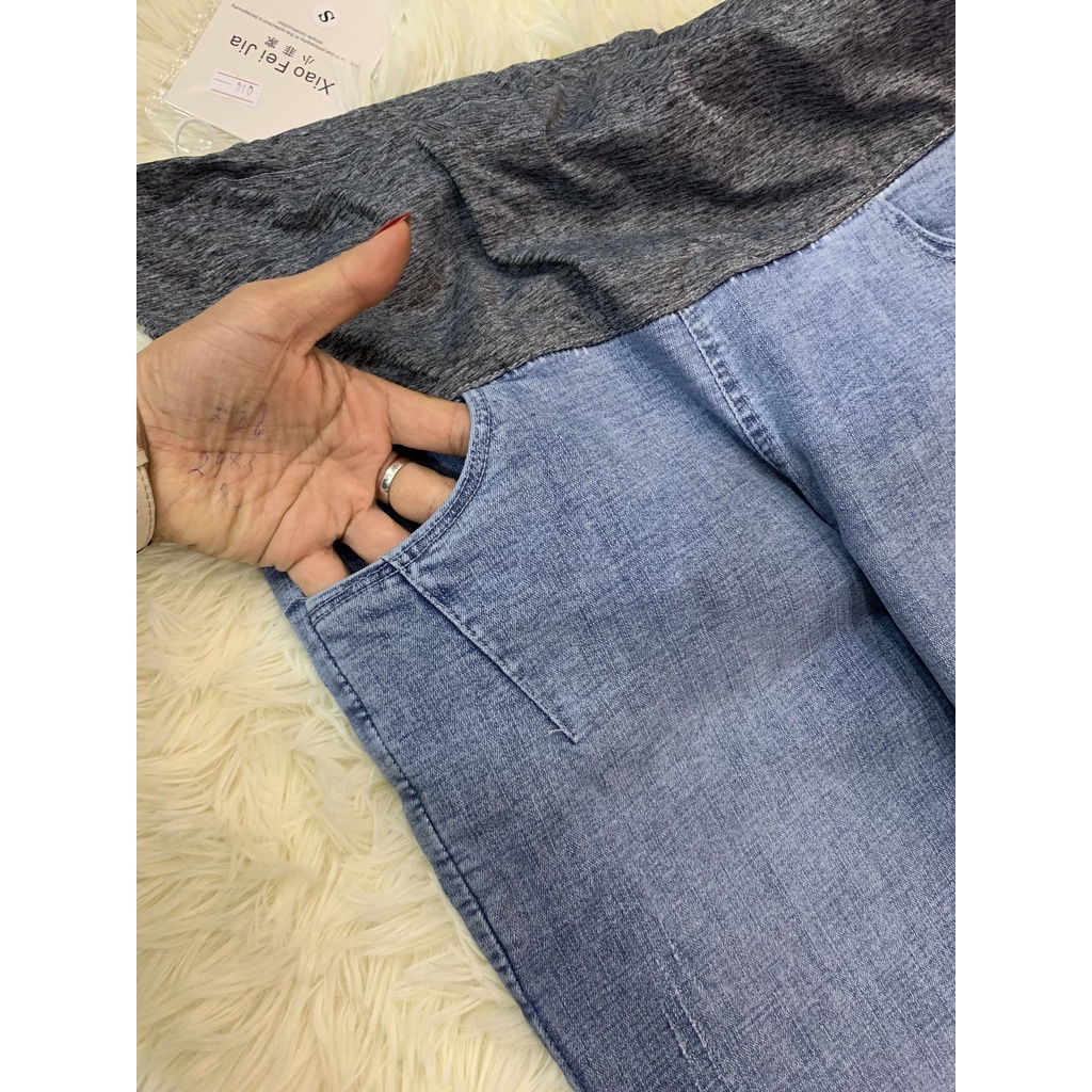 Quần jean bầu cao cấp có đáp bụng và chun chỉnh(S-3Xl)