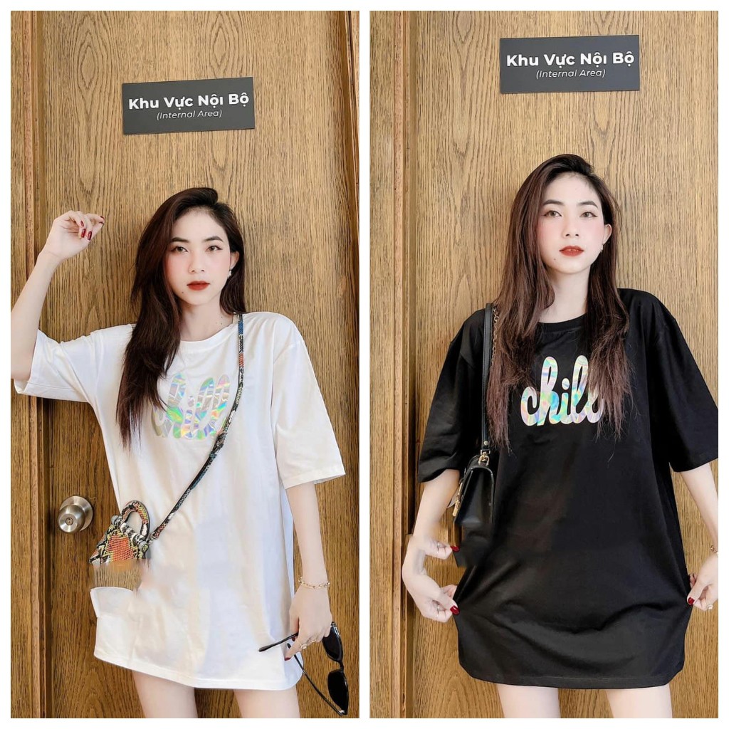Áo thun nữ tay lỡ Chill, áo phông from rộng đẹp dấu quần - VIETCEN