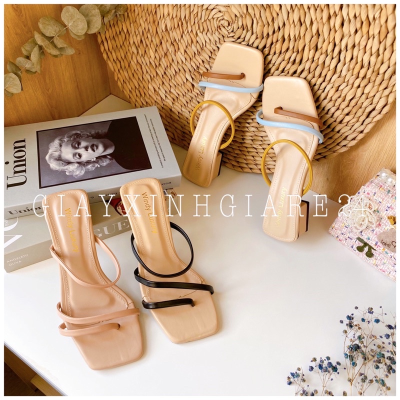 Guốc cao gót 3 dây ngang da mềm đế mặt tẩy G3D