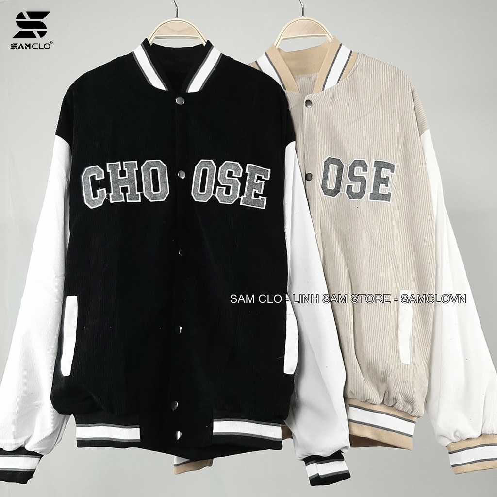 Áo khoác NHUNG BOMBER BÓNG CHÀY CÀI NÚT freesize SAM CLO form rộng nam nữ unisex mặc cặp - couple chữ CHOOSE