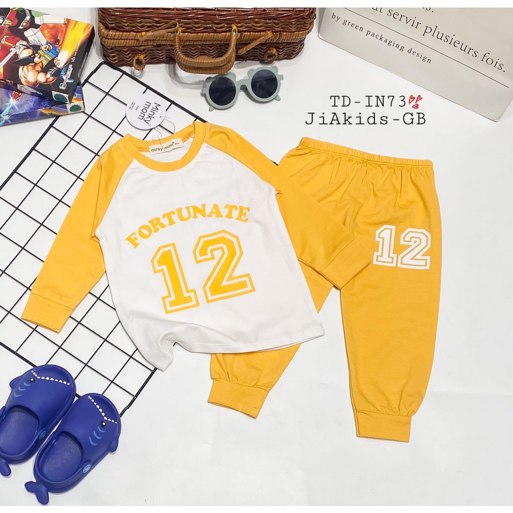 [SALE] Bộ Dài Tay Bé Trai Minky Mom Vải Cotton Bóng Chày In Số 12, Đồ Bộ Cho Bé Mặc Nhà Thu Đông MKMTD2226