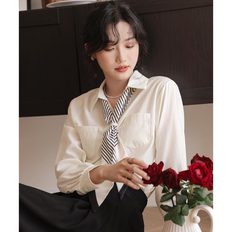 IELGY    Áo Sơ Mi Dài Tay Kèm Khăn Quàng Cổ Lụa Thời Trang Dành Cho Nữ