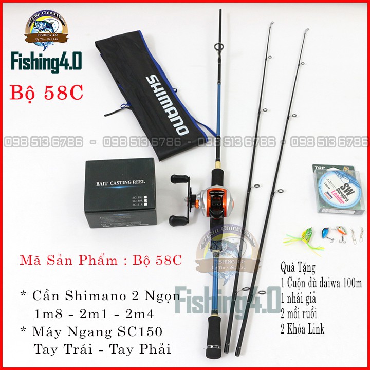 Bộ Cần Câu Lure shimano 2 ngọn kèm máy ngang SC150 kèm Quà Tặng [Bộ 58c] [Fishing4.0]