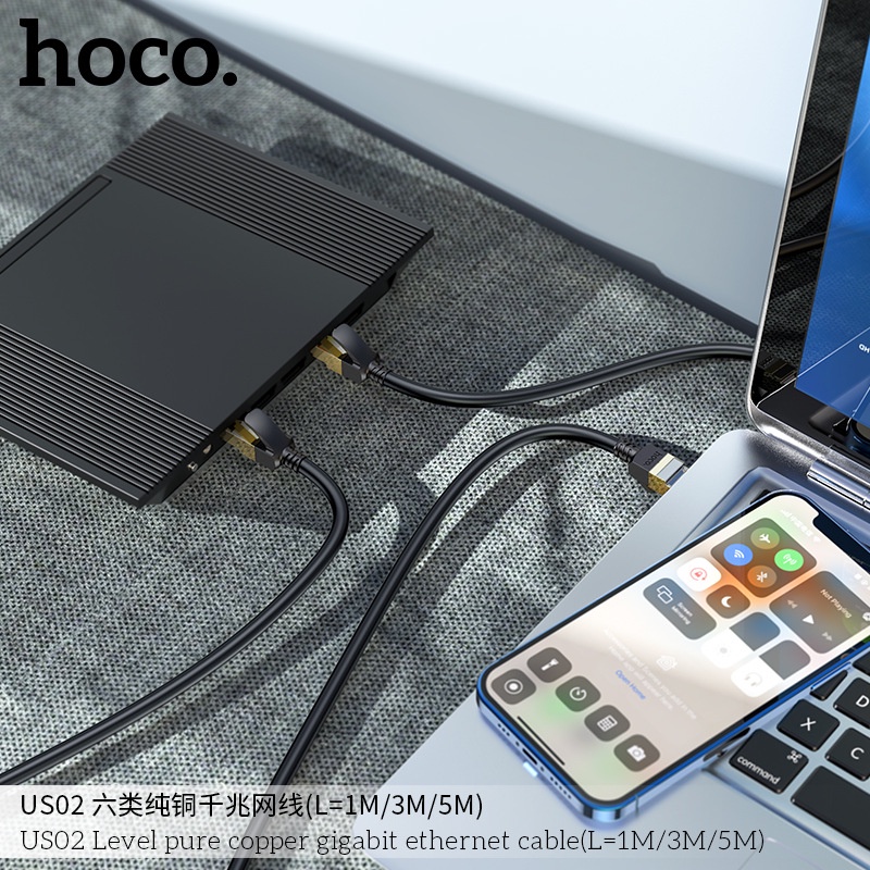 Dây Mạng Lan Hoco US02, Dây Mạng Bấm Sẵn 2 Đầu 3m 5m Chính Hãng Bảo Hành 1 Năm