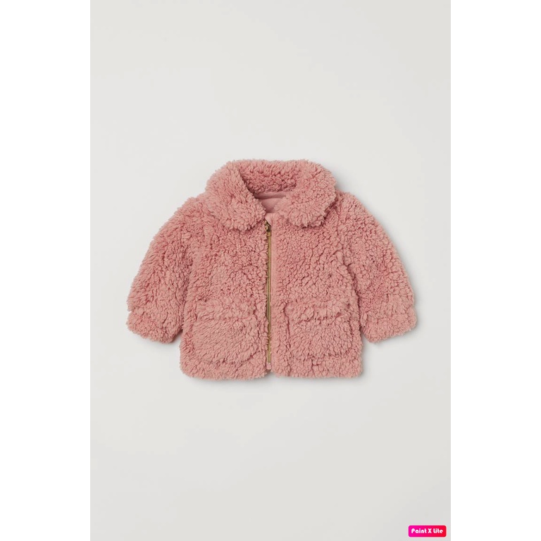 Áo khoác lông hồng bé gái, cổ bẻ, có khoá kéo, Hờ mờ UK săn SALE