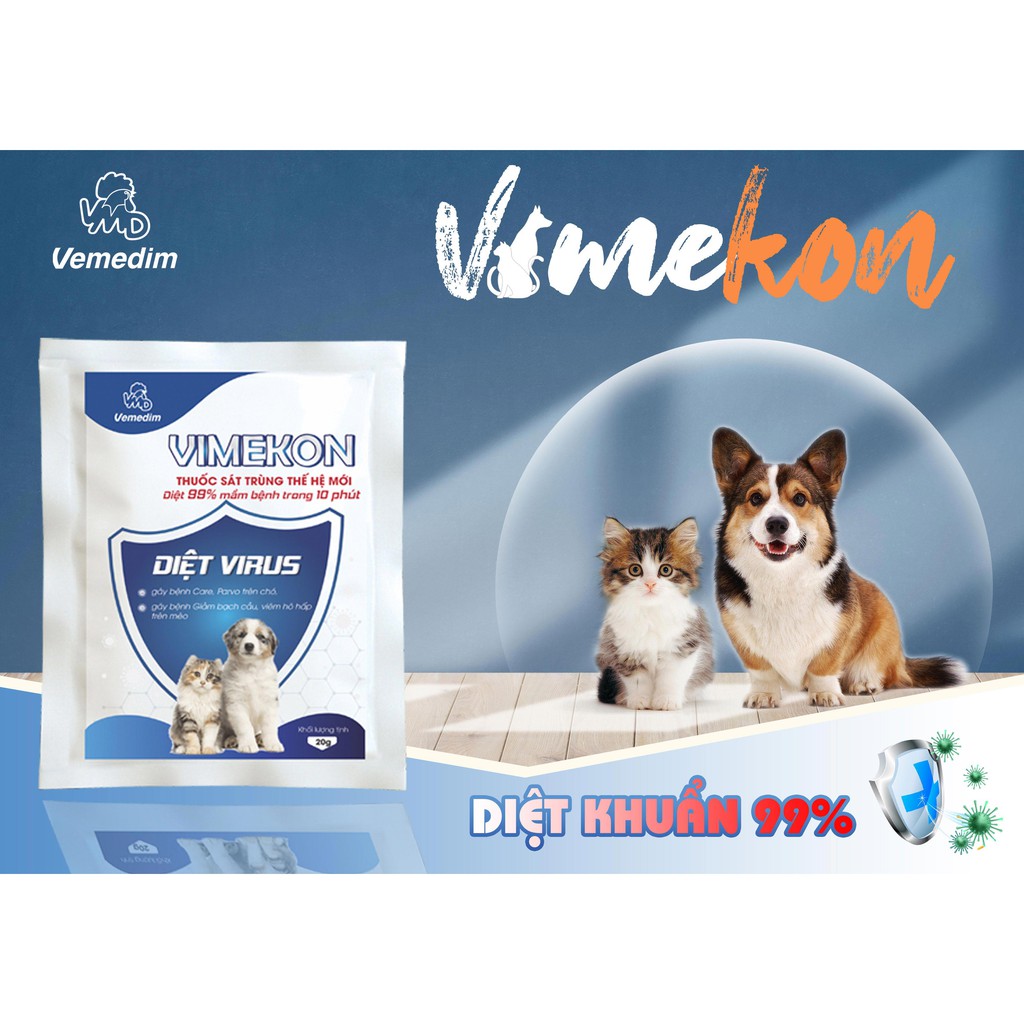 Vemedim Vimekon for pets sát trùng thế hệ mới dùng cho chuồng trại nuôi chó, mèo diệt virus gây bệnh, gói 20g