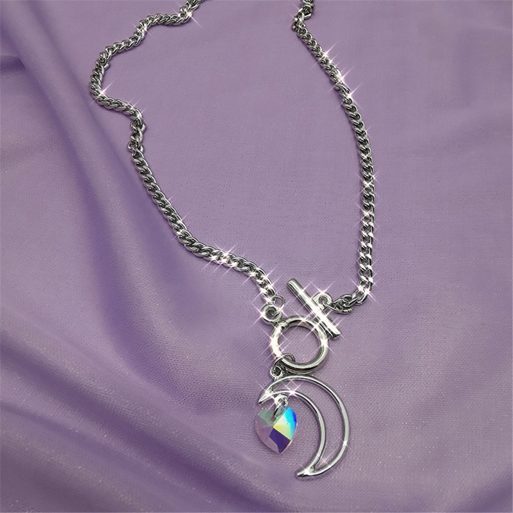 Dây chuyền mặt hình vầng trăng rỗng và trái tim phong cách Harajuku | BigBuy360 - bigbuy360.vn