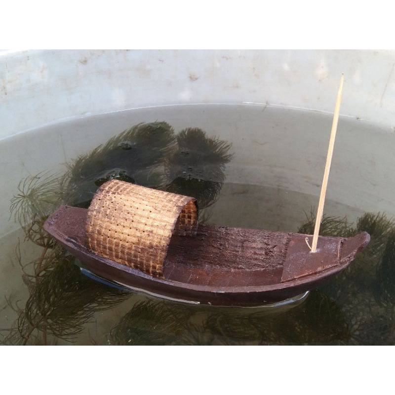 Thuyền nan 11.5cm ( thuyền gỗ nổi trang trí hồ cá , bể thủy sinh , tiểu cảnh , hòn non bộ )