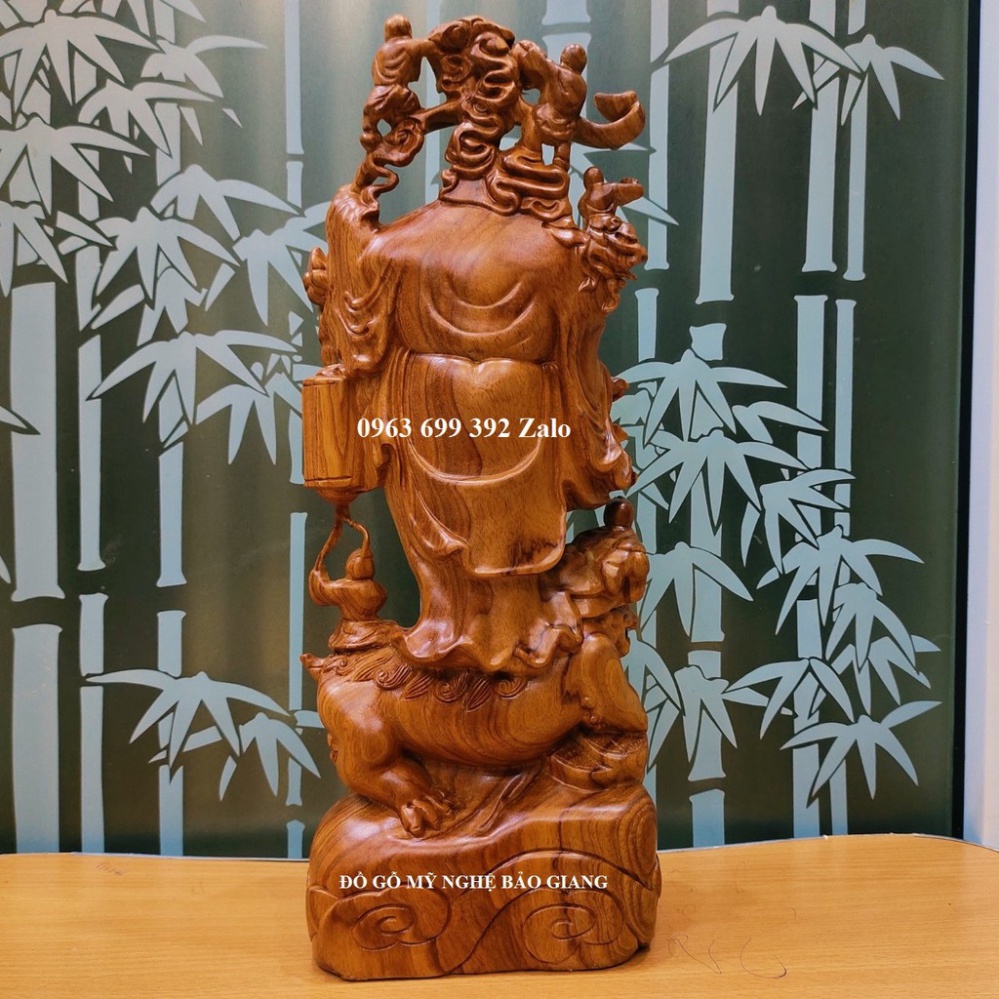 Tượng phật di lặc ngũ phúc đứng nghê gỗ hương cao 60 cm