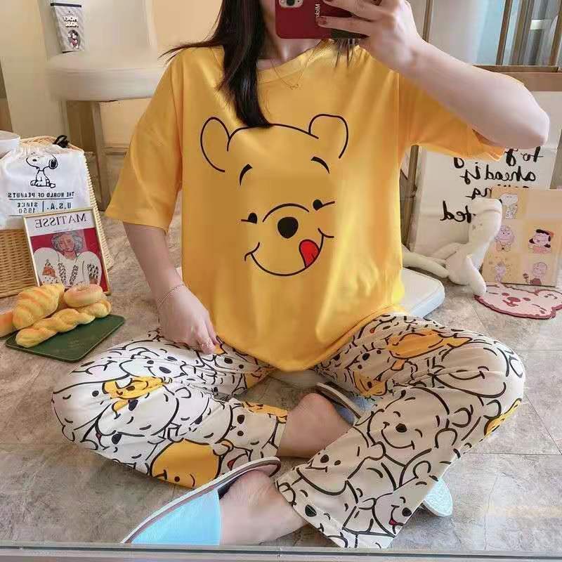 Bộ Đồ Ngủ Tay Ngắn Dáng Rộng Phong Cách Thời Trang Hàn Quốc Dễ Thương