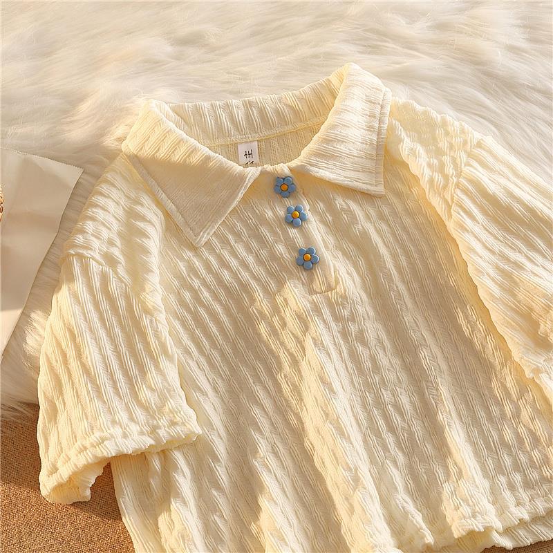 Áo thun cổ polo IELGY tay ngắn nút hoa thời trang nữ