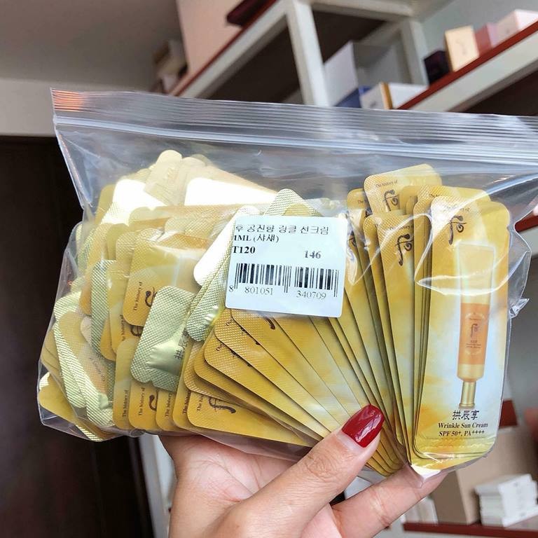 Combo khách sĩ 120 gói kem chống nắng chống nhăn whoo vàng